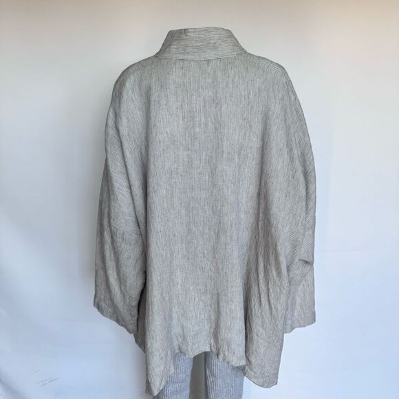 Eskandar Beachy STITCH EFFECT LINEN Stripe Blazer WIDE CHINESE COLLAR JACKET - Picture 7 of 16